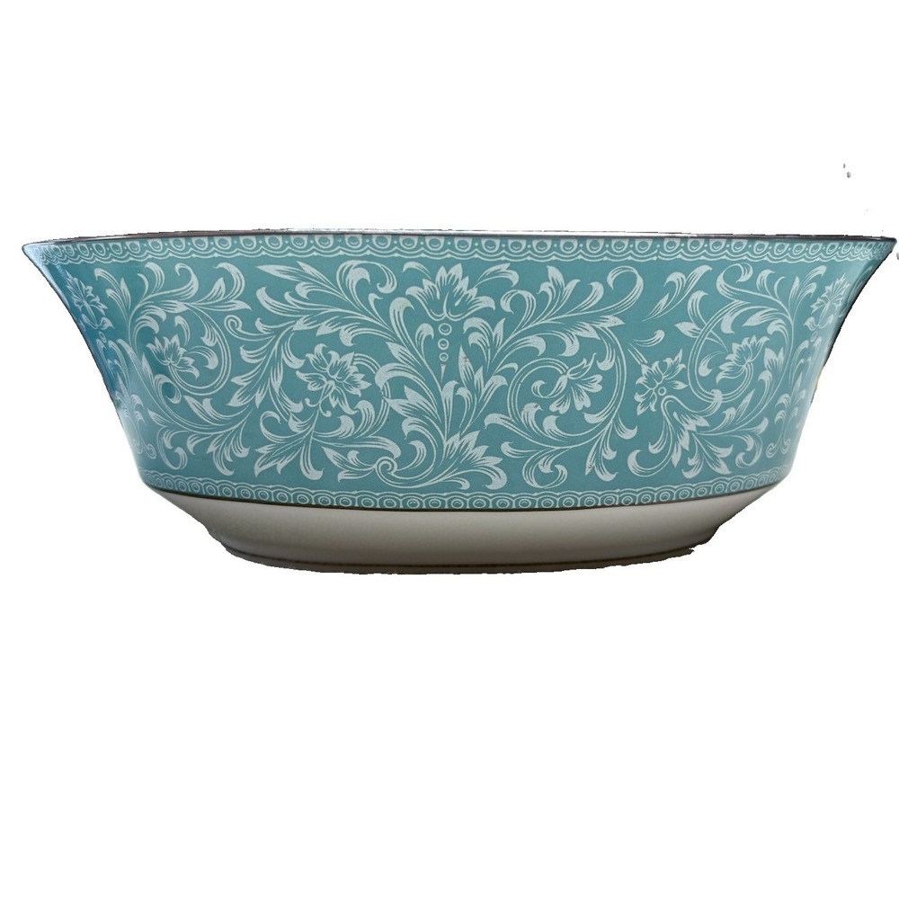 Vintage SANGO CHINA CORON BLUE SCROLL TURQUOISE OVAL VEGETABLE SIDE BOWL Japan